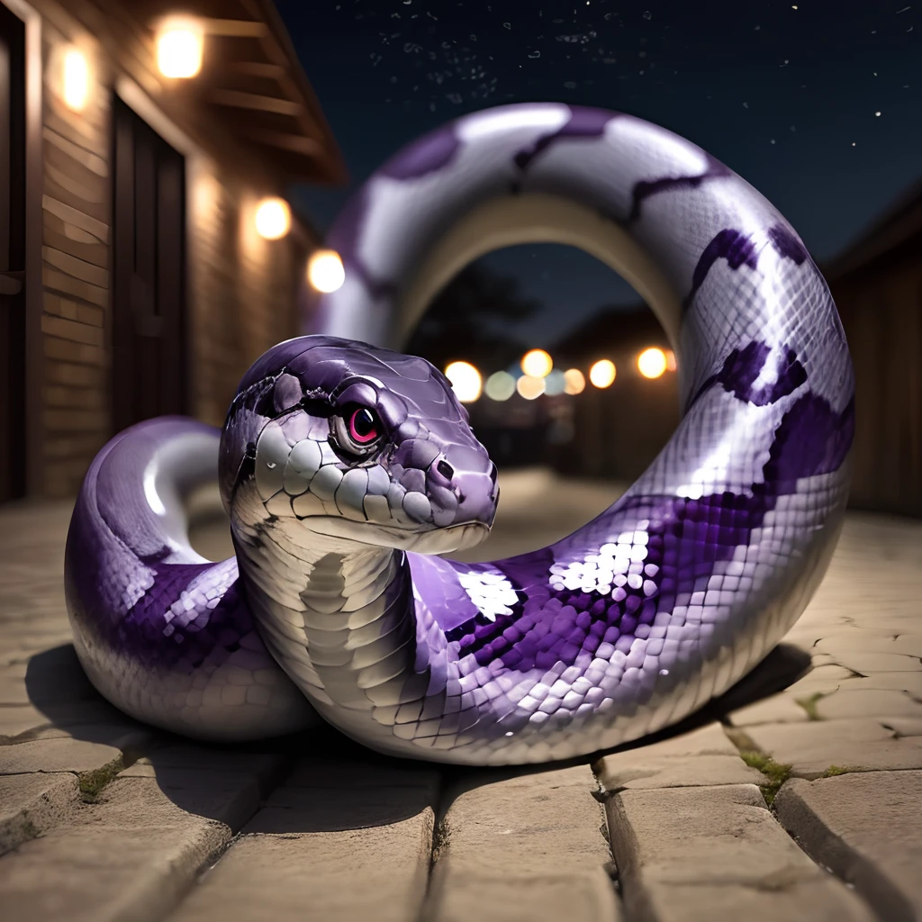 A purple snake in the night with piercing eye