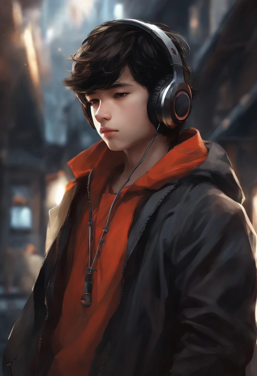 Cool profile ember head phone A dark-haired twinks illustratio japanes male child