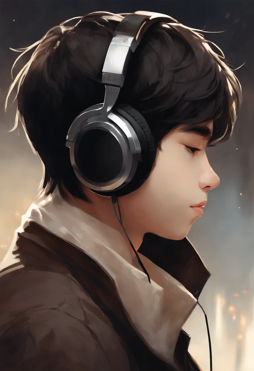 Cool profile ember head phone A dark-haired twinks illustratio japanes male child
