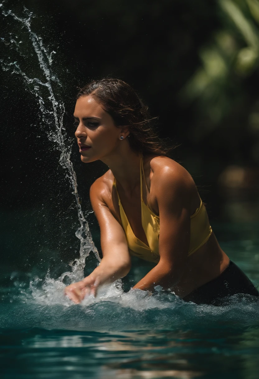 master part, best quality, (dynamic pose:0.5), absurdos, 1girl,  Pose de luta, perforated water, (attacking with water:1.5) roupas molhadas, cabelos molhados, rosto molhado, water behind a person, cabelos multicoloridos, (vento:1.4)