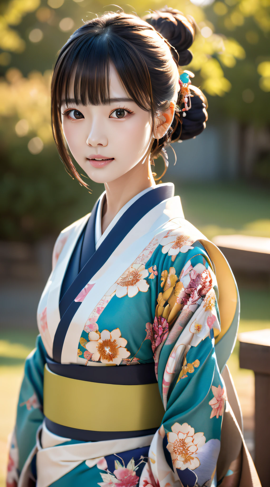 この画像の詳細promptは以下の通りです:
**prompt:**
Depicts a beautiful Japanese character with six arms。Her skin is blue、She is wearing a beautiful Japanese kimono.。The kimono is decorated with a detailed floral pattern.、It features a traditional design。One of her eyes is red、Her hair is dark blue、She has a gold hair ornament。In the background、There is a circular pattern decorated with gold.、The whole thing exudes a mysterious atmosphere.。The character is blindfolded、A bandage is wrapped around the arm。Posing with arms outstretched、It is showing something.。The technique of illustration、The realistic depiction is done with attention to detail.、The texture of the skin and the fabric of the costume are particularly detailed.。In portrait mode、Ultra-realistic live-action finish。
**Specific elements:**
- 六本の腕を持つ日本人美少女キャラクター
- 青色の肌
- 美しい花柄模様の和風着物
- 赤い目とダークブルーの髪
- 金の髪飾り
- 目隠しと包帯
- 背景の金色の円形模様
- 両手を広げて何かを示すようなポージング
- 肌の質感や衣装の生地の質感の細かい描写
- 縦画面の構図
- 超リアルな実写系の描写
このpromptに基づいて、I will create illustrations that bring out the mysterious beauty of the characters and the Japanese-style backgrounds to the fullest.。