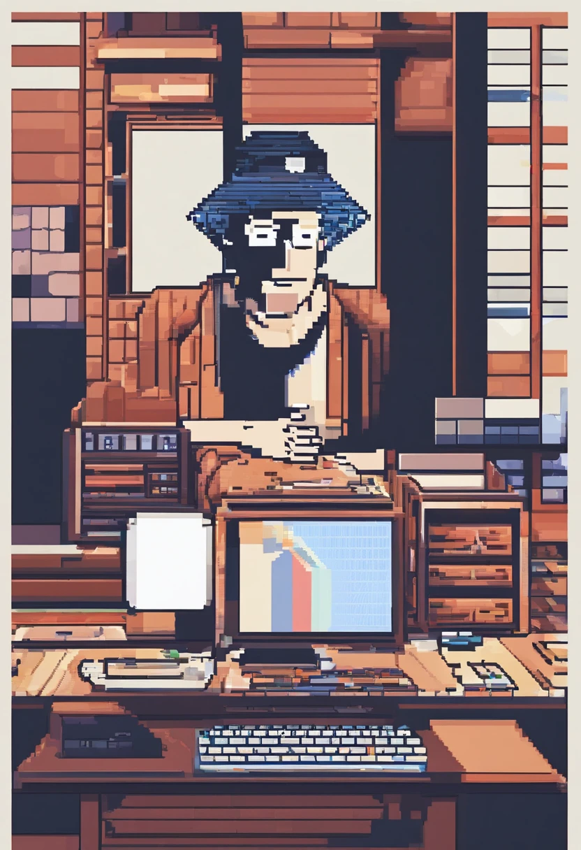portrait of a asian programmer sitting front of computer, best quality, photorealistic, masterpiece