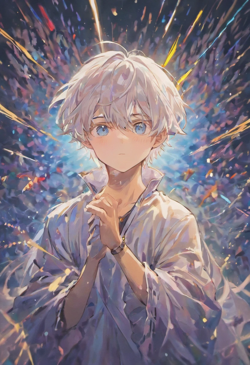 white hair,Eyes are light blue,Beautiful Boys,twinks,and gray hair,Semi-long,