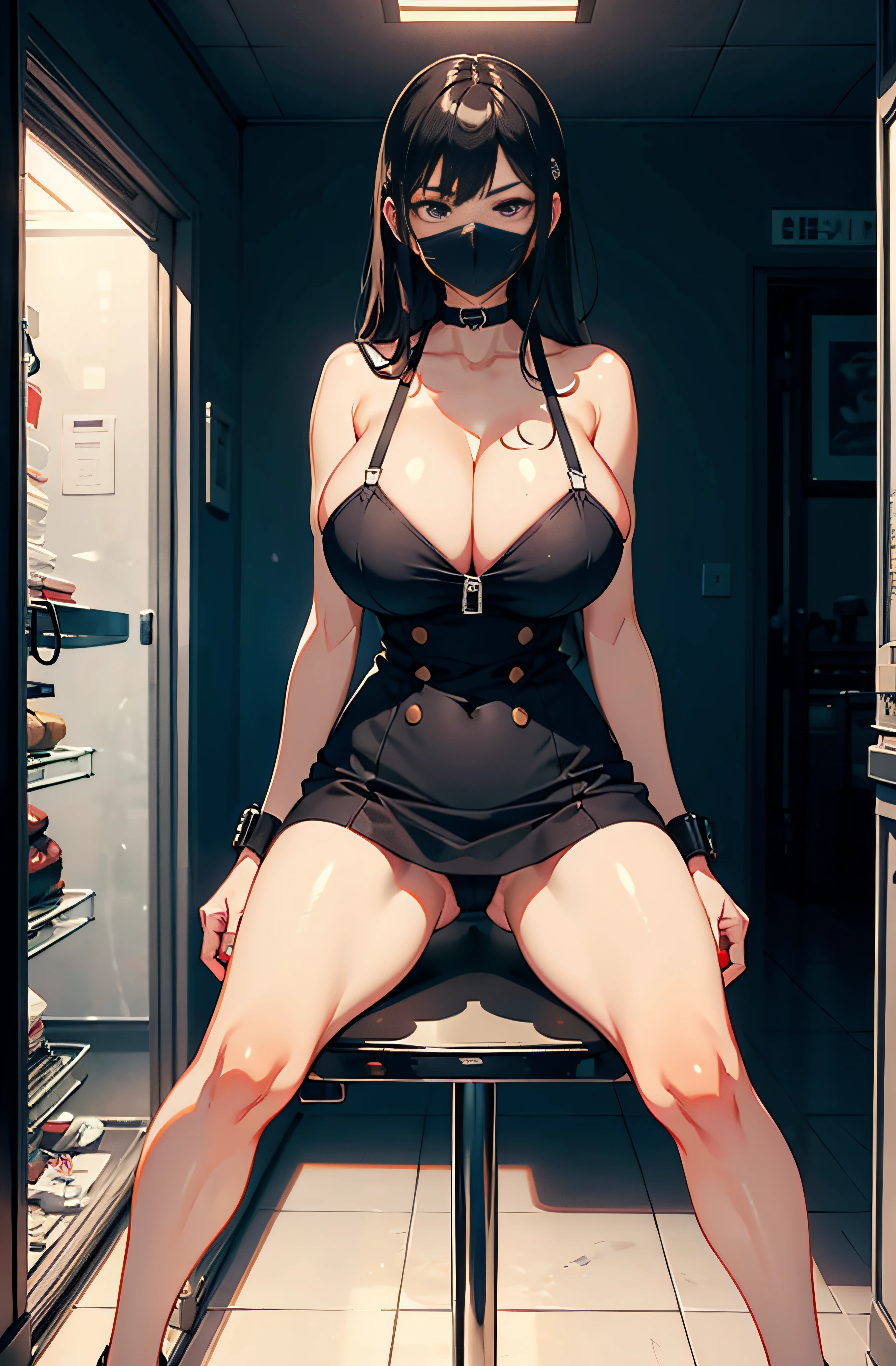 (opening legs）、ultra detailed 8k cg、BDSM、huge-breasted、Perfect female body、ballgag、surgery room，Tidying up、(Tighten constraints)、(Plus code model)、Asian、Clear focus、Very detailed face and skin texture，Hang up，