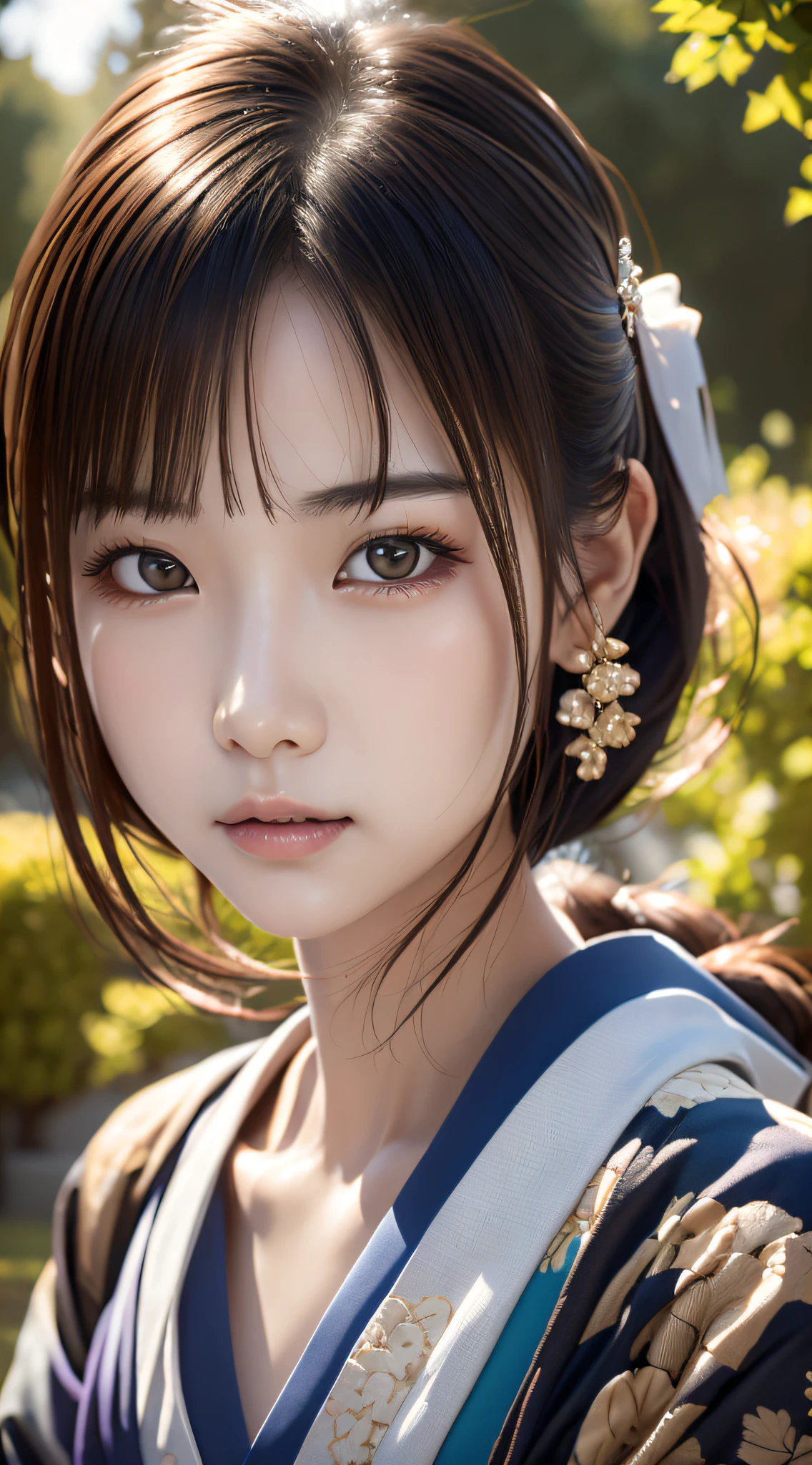 of the highest quality, masutepiece, 超A high resolution, (Photorealistic: 1.4), 1girl in (((Best Quality))), masutepiece,intricate detailes, depth of fields,Highest Quality,Extremely detailed,hight resolution,4K,超A high resolution,detailed shadow,A hyper-realistic,Realistic,Dramatic Lighting,1girl in,Solo,Detailed face,Detailed eye,Realistic skin,The upper part of the body、japanes、Beautuful Women、Kang-shan-hsien,Kimono
