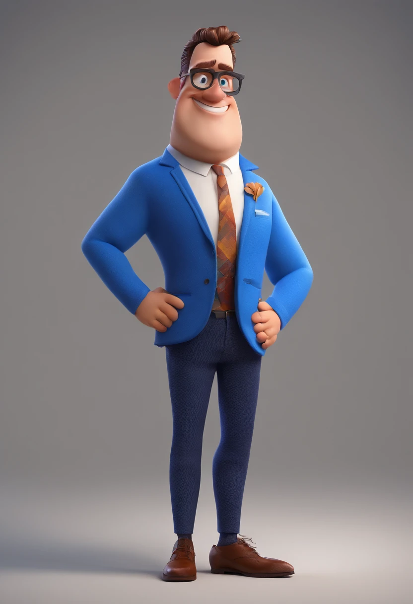 Cartoon character of a man with black glasses and a blue shirt, animation character, Caractere estilizado, animation style rendering, 3D estilizado, Arnold Maya render, 3 d render stylized, toon render keyshot, Personagem 3D, Personagem 3D, 3d rendering stylized, 3 d character render, personagem de desenho animado, Personagem de close up, Pose de personagem,  (Estilo Pixar) (master part:1.2) (Bokeh) (best quality) (pele detalhada) (textura detalhada) (8k) (argila) (Cinematic lighting) (foco nítido