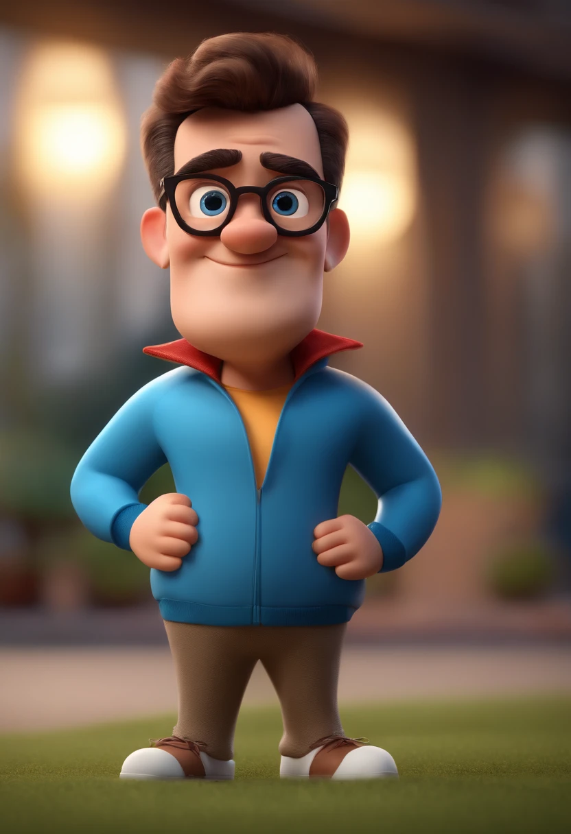 Cartoon character of a man with black glasses and a blue shirt, animation character, Caractere estilizado, animation style rendering, 3D estilizado, Arnold Maya render, 3 d render stylized, toon render keyshot, Personagem 3D, Personagem 3D, 3d rendering stylized, 3 d character render, personagem de desenho animado, Personagem de close up, Pose de personagem, (Estilo Pixar) (master part:1.2) (Bokeh) (best quality) (pele detalhada) (textura detalhada) (8k) (argila) (Cinematic lighting) (foco nítido