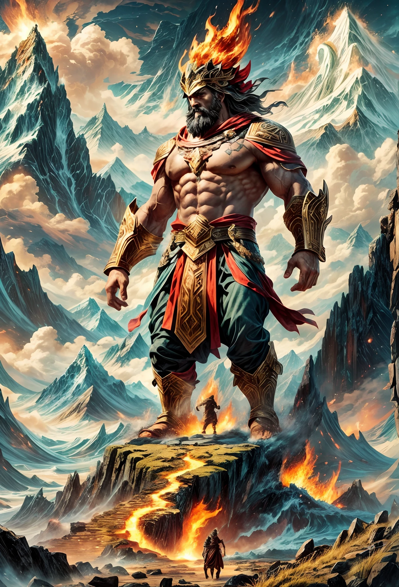 In the vastness of the ancient world,A giant runs across the vast land with huge steps,His towering body was covered in a rocky carapace,Mysterious runes and patterns are engraved on it。Every step he took shook the earth,The roar resounded throughout the world。His gaze was shining,Burning with a frenzied flame,It's as if it can turn all obstacles to ashes,(Huge people stand on the earth,The Earth looks small,The shrinking of the land and mountains),The earth trembles,The mountains are shattered,The river flows backwards。Huge waves rolled under his feet,It's as if it's going to swallow the whole world。