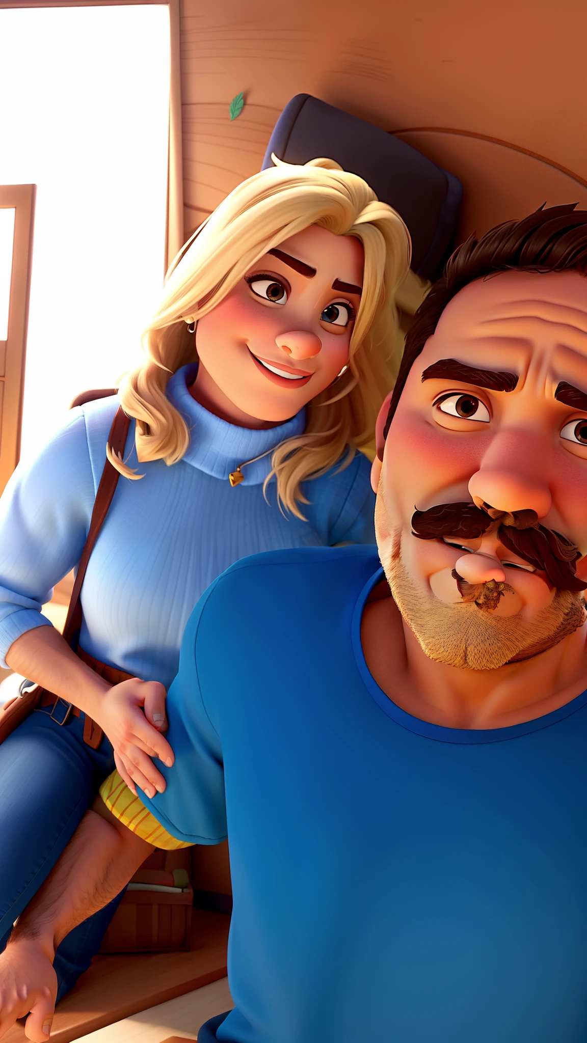 casal homem com bigode e mulher no estilo Disney Pixar, alta qualidade, melhor qualidade