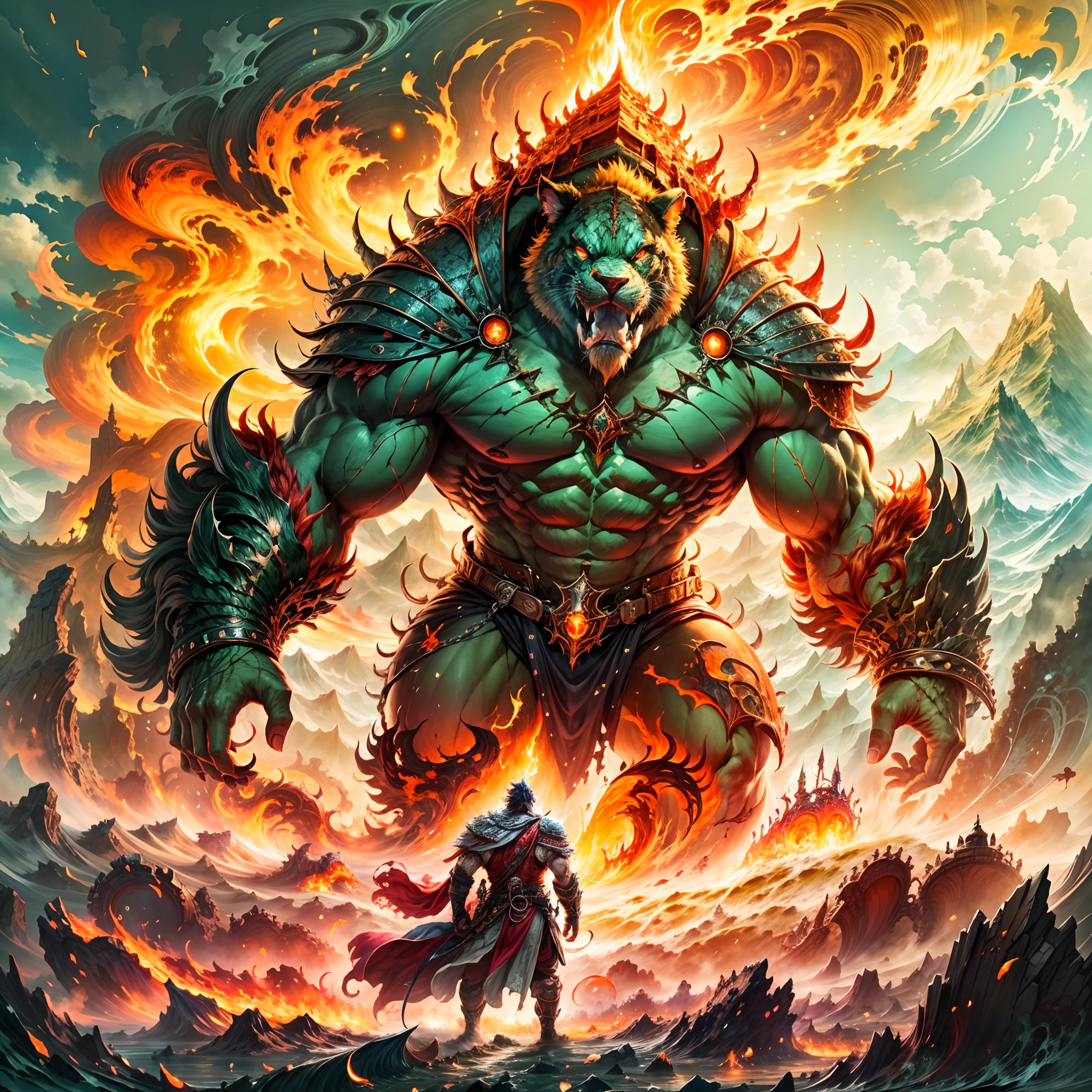 In the vastness of the ancient world,A giant ran across the vast land with great steps,His towering body was covered in a rocky carapace,Mysterious runes and patterns are carved on it。Every step he took shook the ground,The roar echoed throughout the world。His gaze was shining,Burning with a frenzied flame,It is as if it can turn all obstacles into ashes,(Giants stand on the earth,The earth seems small,Miniature land with mountains: 1.5),The earth trembles,The mountains are shattered,The river flows backwards。Huge waves rolled up at his feet,It's as if it's going to swallow the whole world