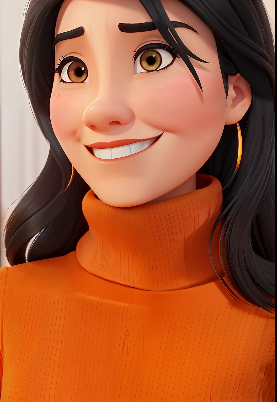 Poster no estilo Disney pixar, alta qualidade, melhor qualidade, Asiatic woman , 30 years old medium long black hair, mid size, com fundo em um restaurante a luz de velas