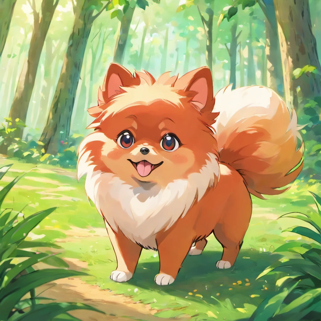 pomeranian , Red Pomeranian , in the woods , Eating a mouse , 血