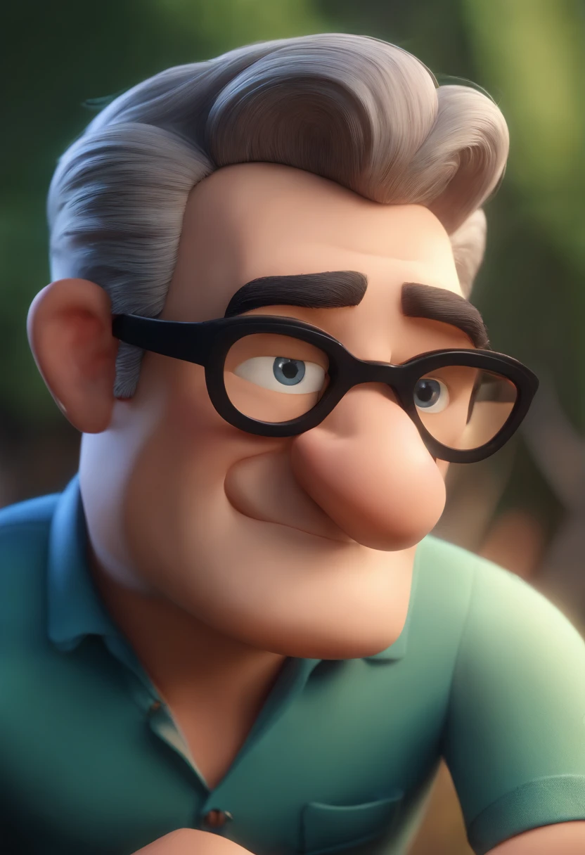 Cartoon character of a man wearing black glasses and a blue shirt, um personagem animado, Caractere estilizado, animation style rendering, 3D estilizado, Arnold Maya render, 3 d render stylized, toon render keyshot, Personagem 3D, Personagem 3D, 3d rendering stylized, 3 d character render, personagem de desenho animado, Personagem de close up, Pose de personagem, (Estilo Pixar) (master part:1.2) (Bokeh) (best quality) (pele detalhada) (textura detalhada) (8k) (argila) (Cinematic lighting) (foco nítido，Senta e vaza a parte superior do corpo