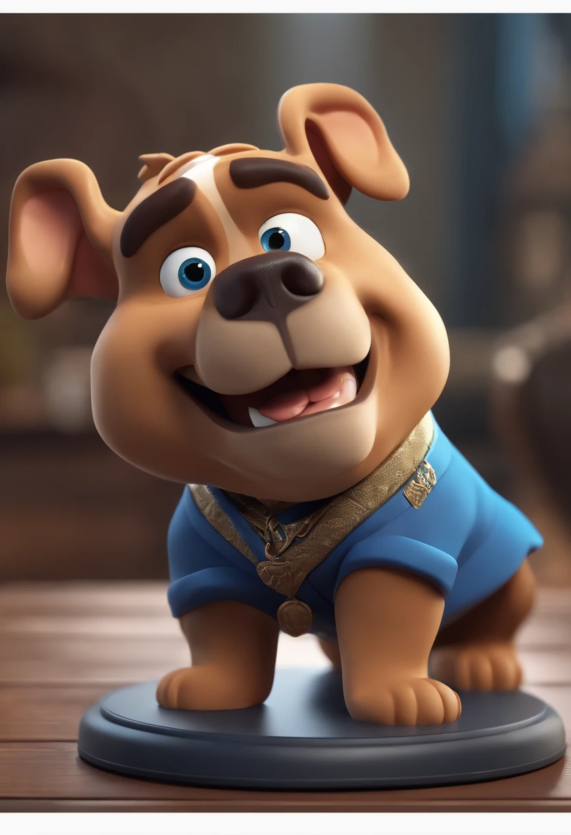Cartoon character of a bulldog with black kimono and a blue shirt, animation character, Caractere estilizado, animation style rendering, 3D estilizado, Marcos Flexa render, 3 d render stylized, toon render keyshot, Personagem 3D, Personagem 3D, 3d rendering stylized, 3 d character render, personagem de desenho animado, Personagem de close up, Pose de personagem, (Estilo Pixar) (master part:1.2) (Bokeh) (best quality) (pele detalhada) (textura detalhada) (8k) (argila) (Cinematic lighting) (foco nítido