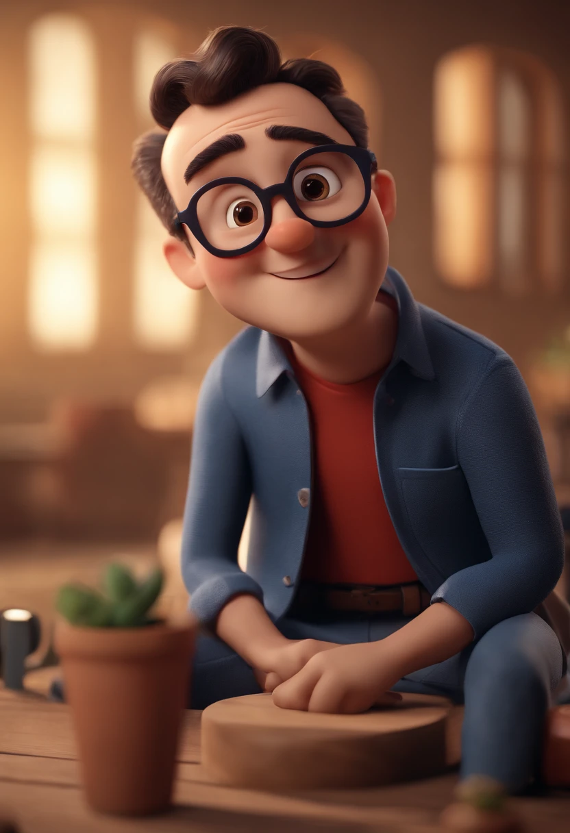 Cartoon character of a man with black glasses and a blue shirt, animation character, Caractere estilizado, animation style rendering, 3D estilizado, Arnold Maya render, 3 d render stylized, toon render keyshot, Personagem 3D, Personagem 3D, 3d rendering stylized, 3 d character render, personagem de desenho animado, Personagem de close up, Pose de personagem, (Estilo Pixar) (master part:1.2) (Bokeh) (best quality) (pele detalhada) (textura detalhada) (8k) (argila) (Cinematic lighting) (foco nítido