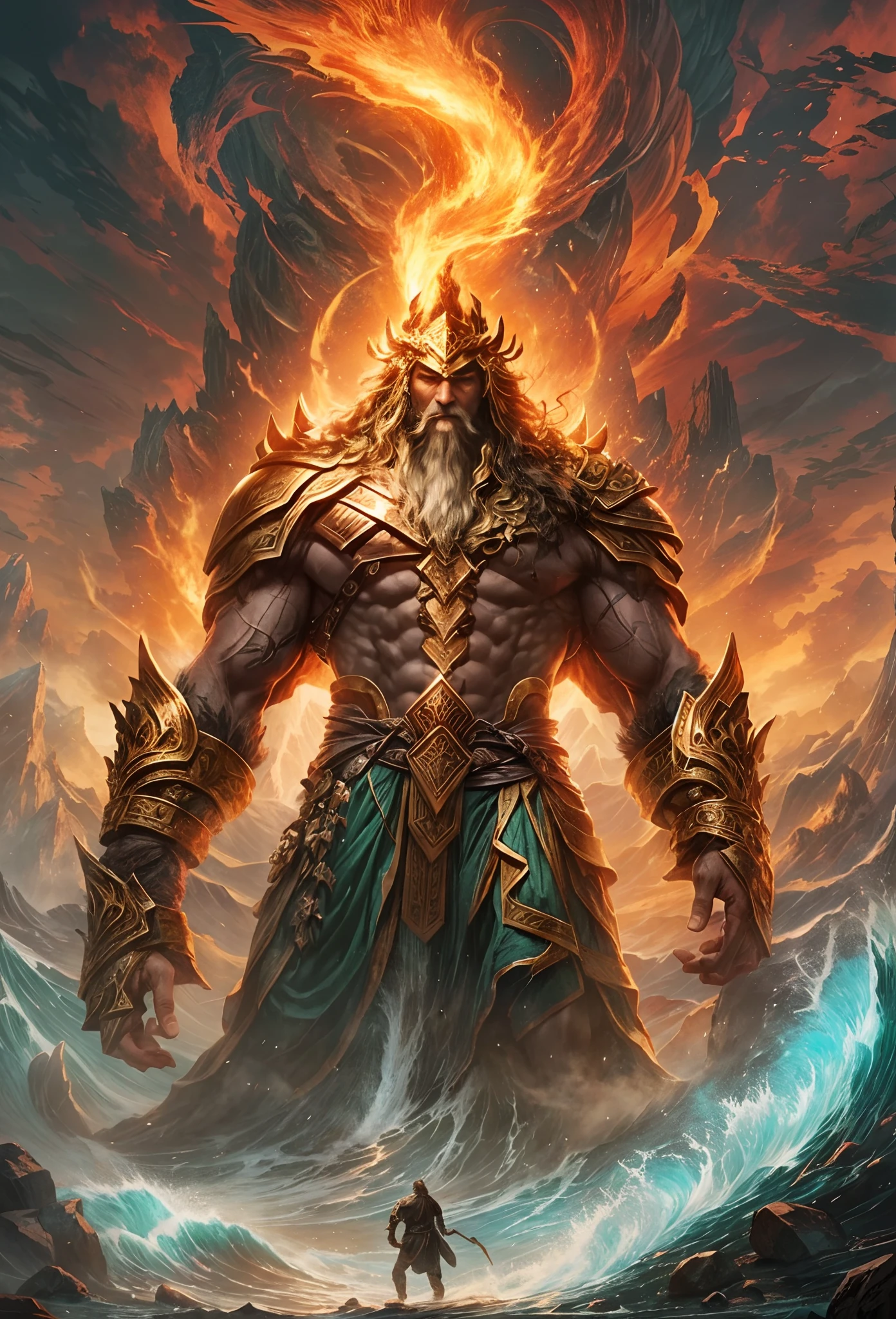 In the vastness of the ancient world,A giant ran across the vast land with great steps,His towering body was covered in a rocky carapace,Mysterious runes and patterns are carved on it。Every step he took shook the ground,The roar echoed throughout the world。His gaze was shining,Burning with a frenzied flame,It is as if it can turn all obstacles into ashes,(Huge people stand on the earth,The earth seems small,Shrinking lands and mountains),The earth trembles,The mountains are shattered,The river flows backwards。Huge waves rolled up at his feet,It's as if it's going to swallow the whole world。