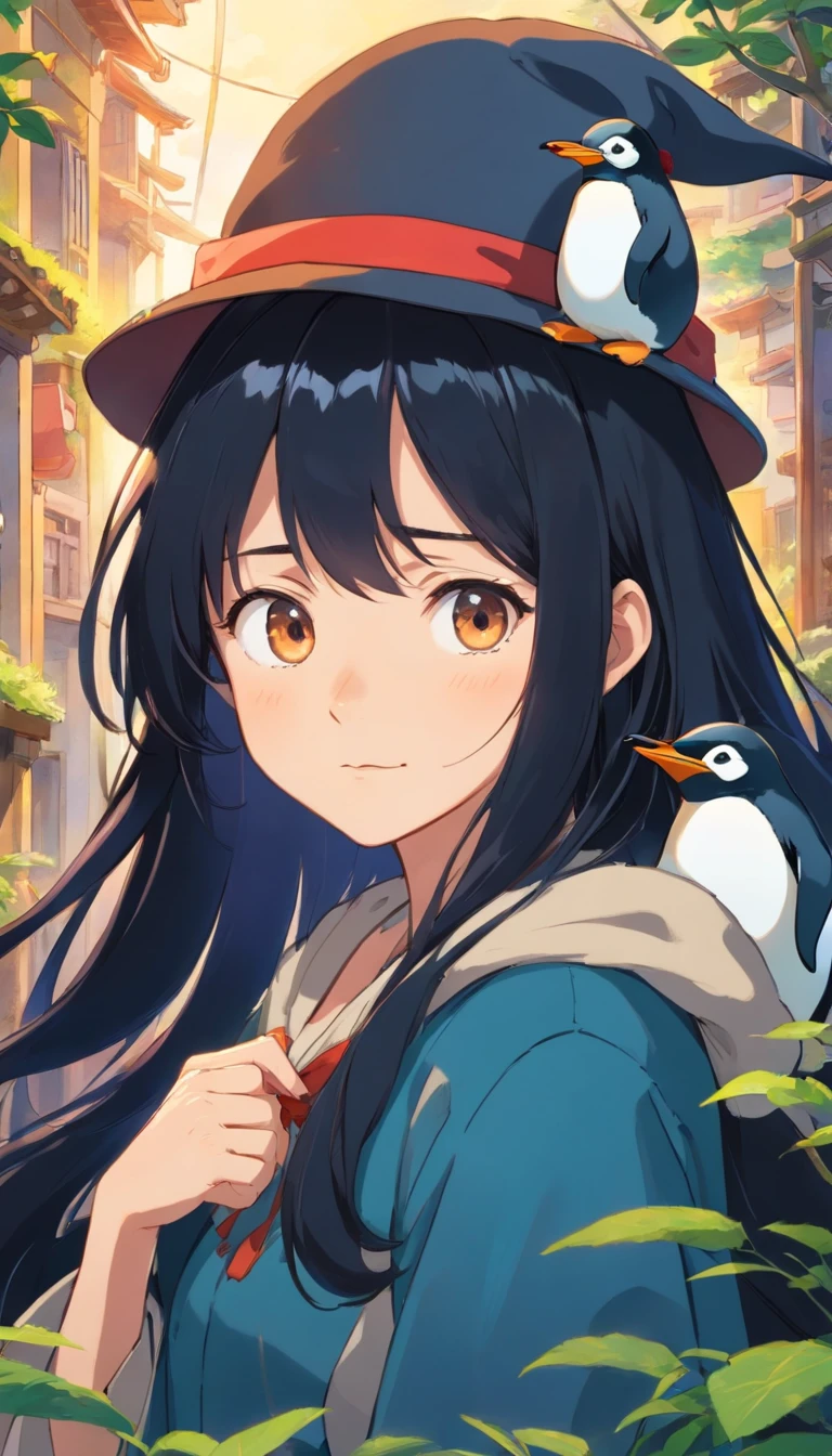 Long black hair、Penguin Hat、natta