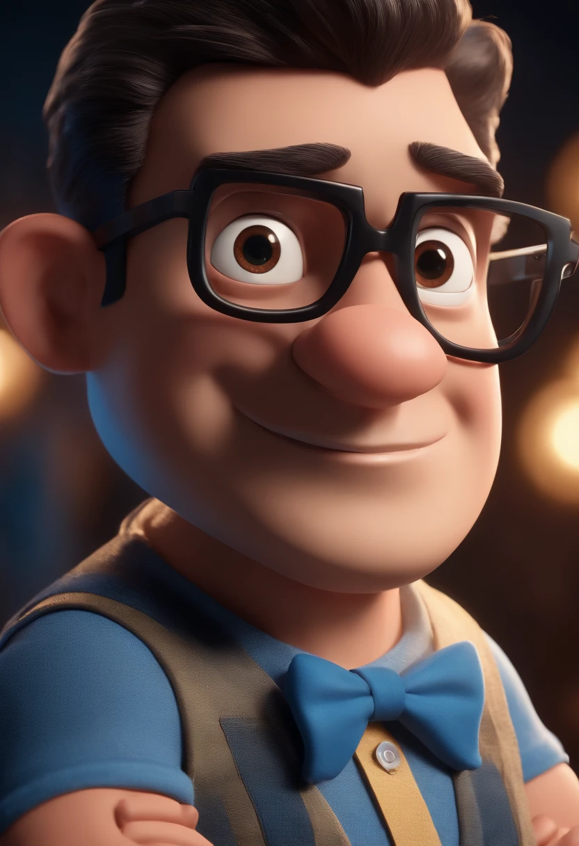 Cartoon character of a man with black glasses and a blue shirt, animation character, Caractere estilizado, animation style rendering, 3D estilizado, Arnold Maya render, 3 d render stylized, toon render keyshot, Personagem 3D, Personagem 3D, 3d rendering stylized, 3 d character render, personagem de desenho animado, Personagem de close up, Pose de personagem, (Estilo Pixar) (master part:1.2) (Bokeh) (best quality) (pele detalhada) (textura detalhada) (8k) (argila) (Cinematic lighting) (foco nítido