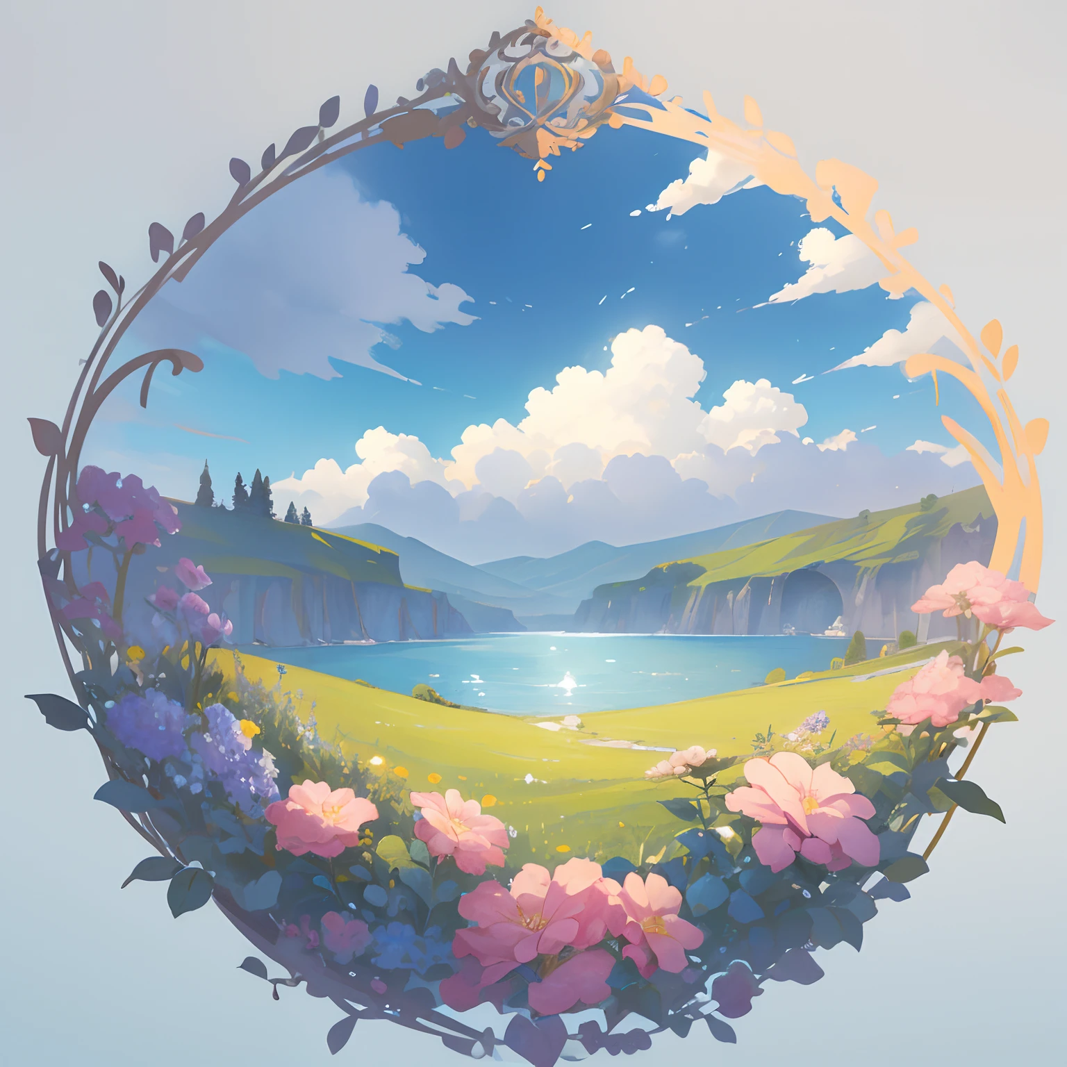 flowers floral landscape illustration sticker graphic top quality flat composition design