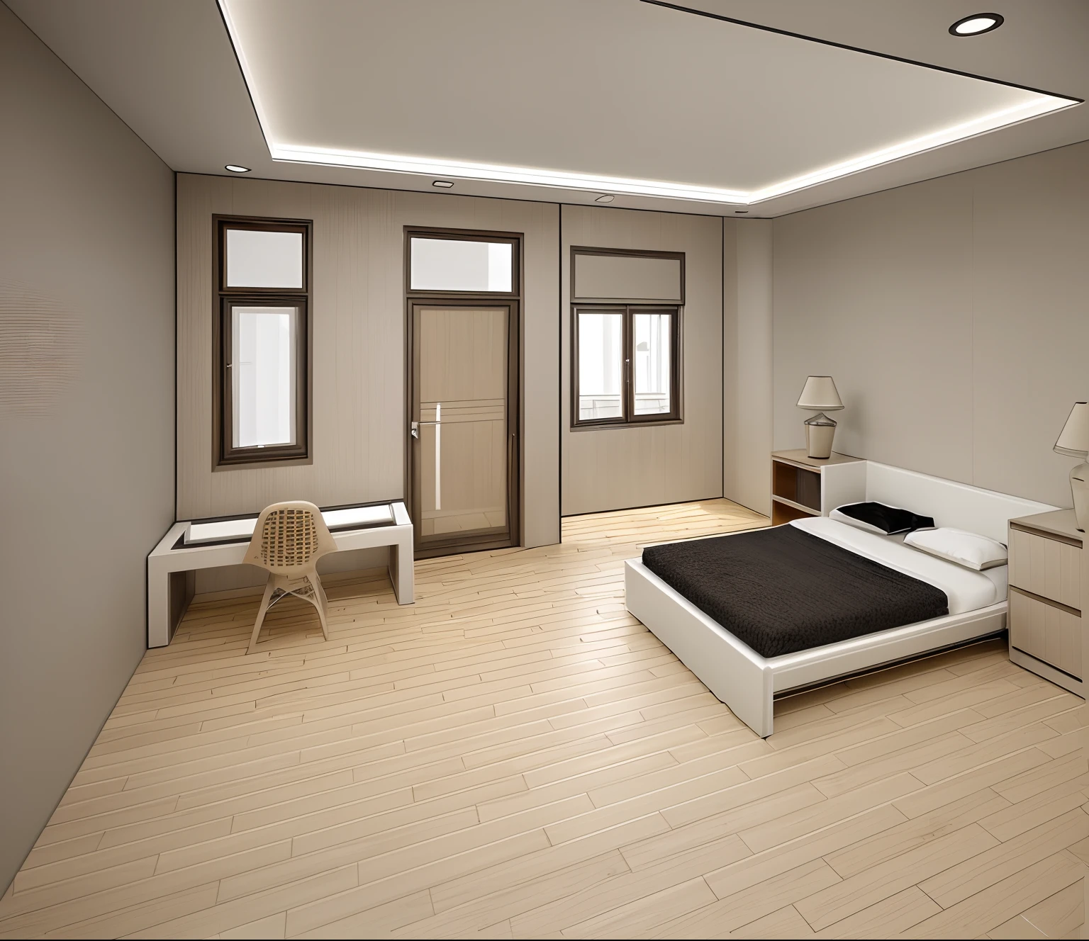 Luxurious, fresh, gentle colors, modern style, wooden floors, windows, black Xinfa aluminum doors