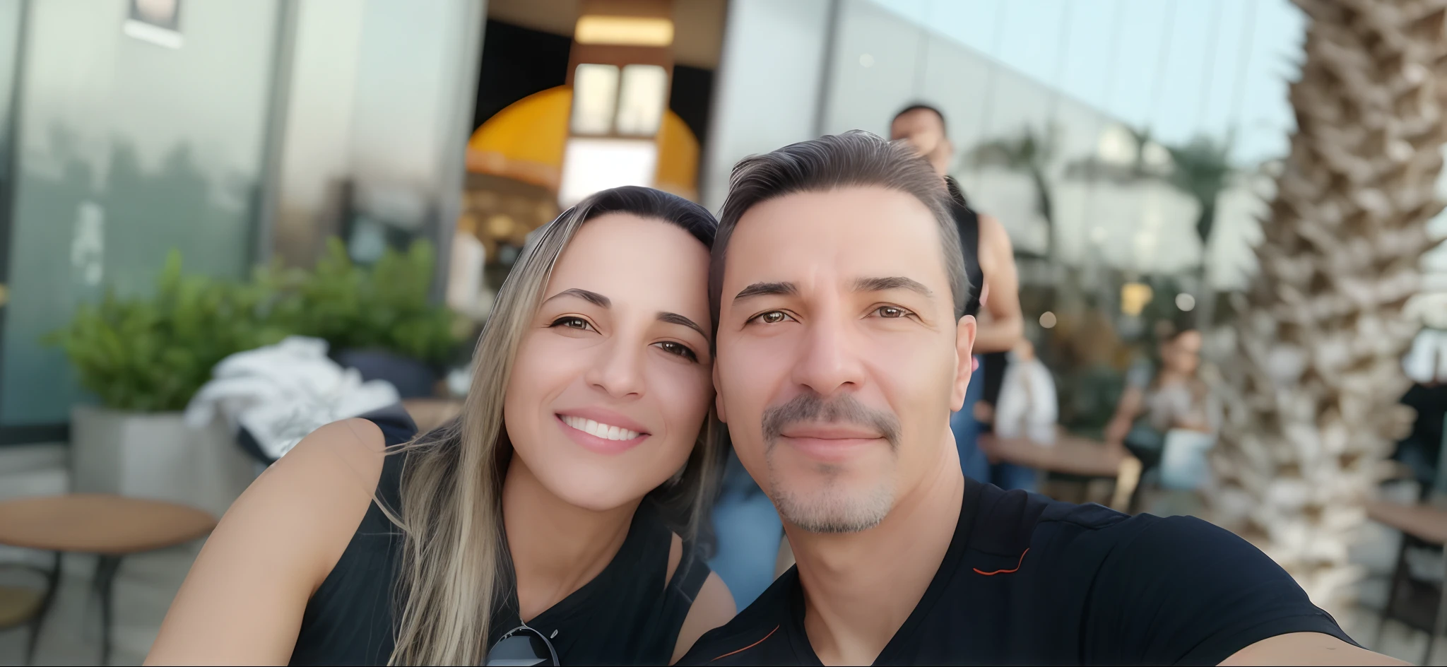 they are posing for a selfie in front of a restaurant, by Nándor Katona, profile image, david rios ferreira, in sao paulo, 8k selfie photograph, gui guimaraes, by Luis Miranda, foto realista, 4 5 yo, edu souza, happy couple, by Felipe Seade, icaro carvalho, andrea rocha