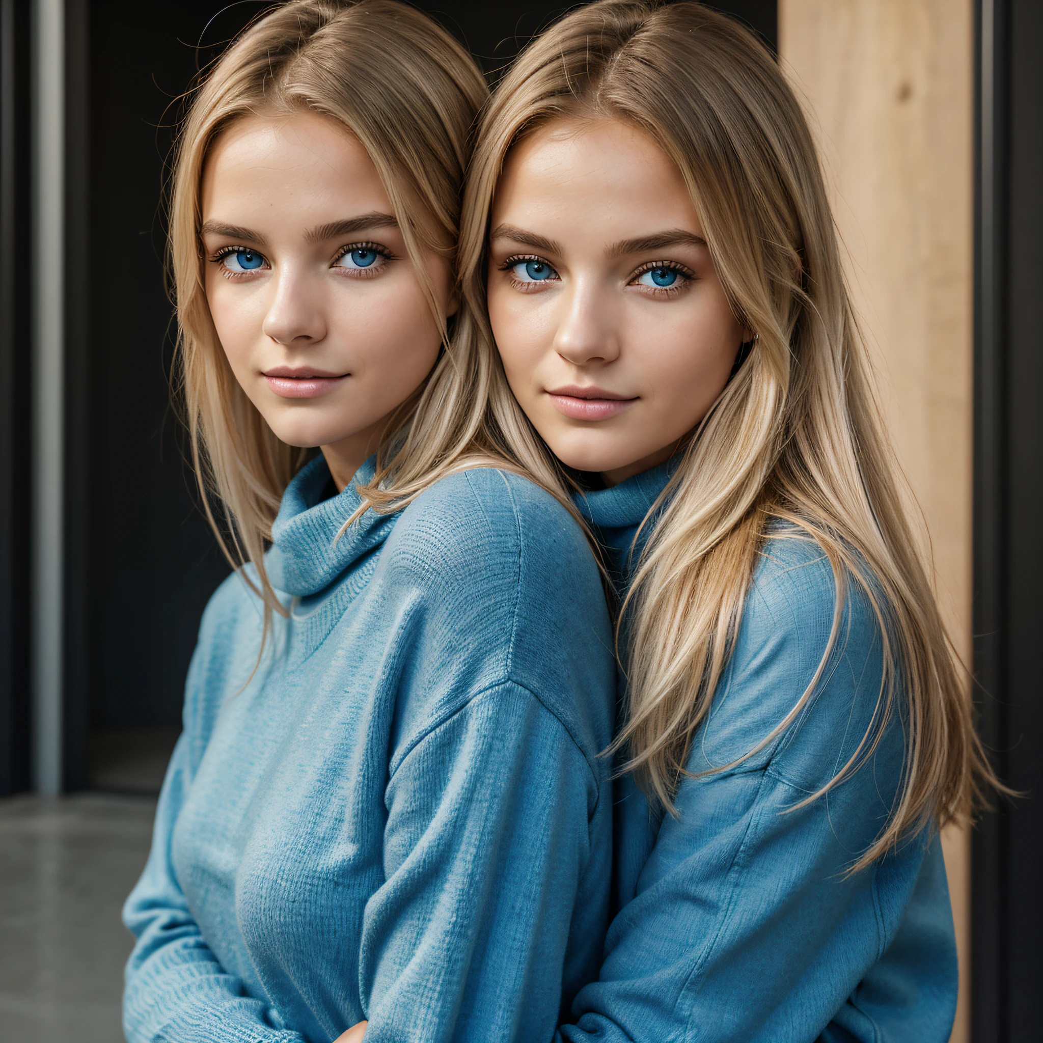 Ultra Gesicht Nahaufnahme, Schriftseite nach oben, 2Girls 18 years old, hugging, lange Haare, schauen sich gegenseitig in die Augen, blondes Haar, blaue Augen, Schulterfrei, pullover, volle Lippen, Realistisch, Flirten miteinander, Nahaufnahme, Realismus, Detaillierte Augen, Hautunreinheiten, feine kleine Sommersprossen, Of course, ohne Reflexion und Schatten im Gesicht, ohne Blendung, Ultra hohe Gesichtstextur, Farben, Realismus, 8K, Of course, Hyperdetailliertes Foto, fotoRealistisch, Foto, .RAW, Modellierung, Girl Model, Epische Werbung, Filmische Aufnahme, filmisch, handsome face, hot, sexy, keine Falten, (Blond 1.0)