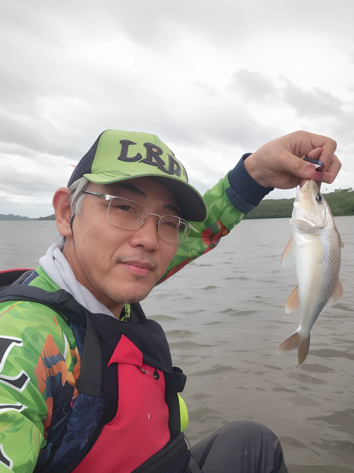There's a man holding a fish in his hand while sitting on a boat, Takahashi Macoto, holding an fish in his hand, O Chade, Hiroaki Tsutsumi Estilo, peixes no fundo, Daisuke Tsutsumi, Wataru Kajika, Takayuki Takeya, Katsura Masakazu, Yuuki Hagure