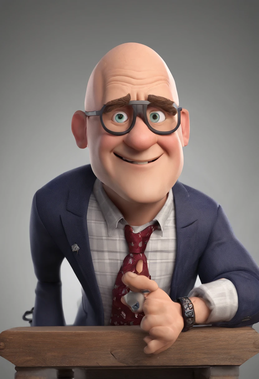 Cartoon character of a bald man and in a suit animation character, Caractere estilizado, animation style rendering, 3D estilizado, 3 d render stylized, toon render keyshot, Personagem 3D, Personagem 3D, 3d rendering stylized, 3 d character render, personagem de desenho animado, Personagem de close up, Pose de personagem,  (Estilo Pixar) (master part:1.2) (Bokeh) (best quality) (pele detalhada) (textura detalhada) (8k) (argila) (Cinematic lighting) (foco nítido