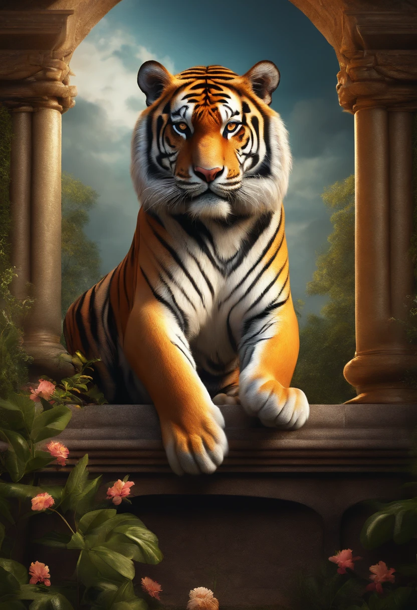Tiger, Baroque Art Style, High Resolution, High Detail, High Quality, Side Rendering, Global Illumination。