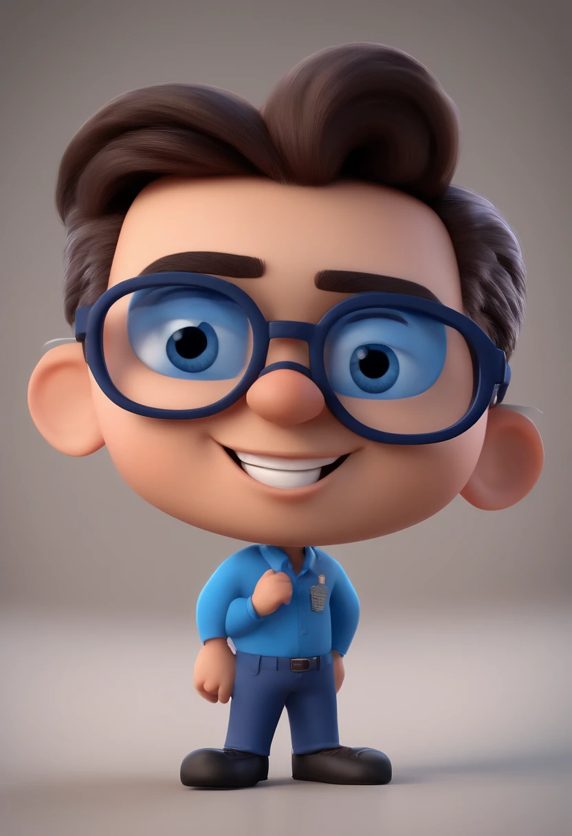 Cartoon character of a man with black glasses and a blue shirt, animation character, Caractere estilizado, animation style rendering, 3D estilizado, Arnold Maya render, 3 d render stylized, toon render keyshot, Personagem 3D, Personagem 3D, 3d rendering stylized, 3 d character render, personagem de desenho animado, Personagem de close up, Pose de personagem,  (Estilo Pixar) (master part:1.2) (Bokeh) (best quality) (pele detalhada) (textura detalhada) (8k) (argila) (Cinematic lighting) (foco nítido