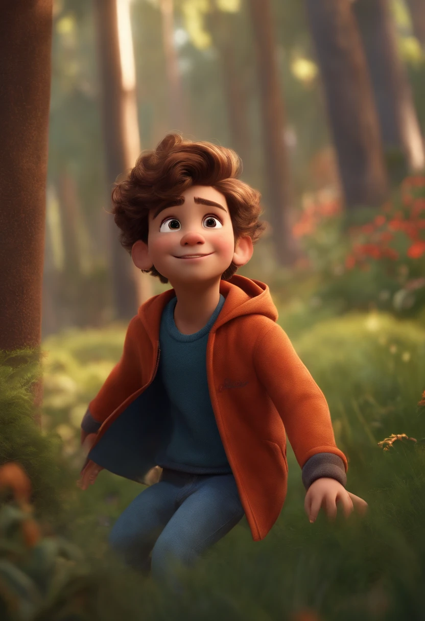 Image of a boy for a story in a YouTube video in Pixar format, He's the little allabester, He's the class leader, He's outgoing, Playful and gets up for a lot of things, cabelo curto