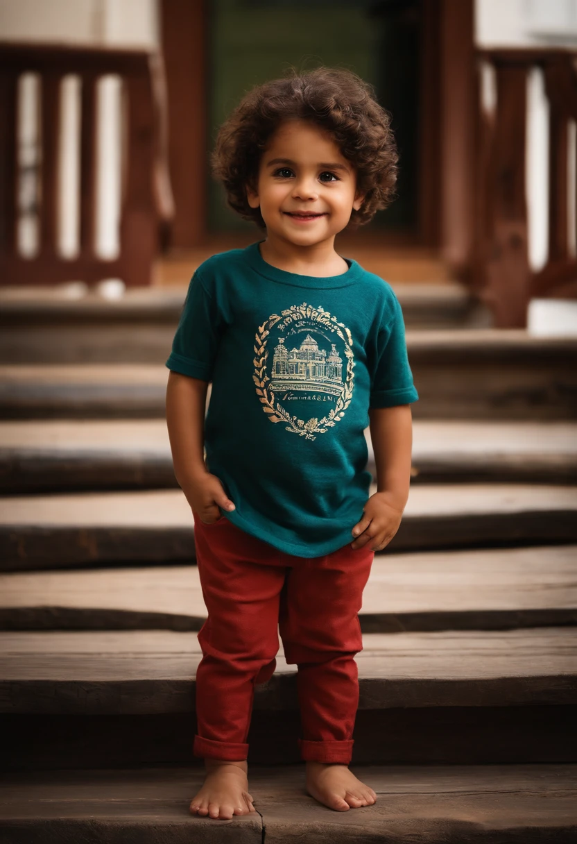 : Miguel, aproximadamente 5 anos de idade, cabelo curto estilo Disney, olhos castanhos e sorrisos. garota: Giovana, 2 anos, longos cabelos pretos e olhos azuis. scenecy: Miguel and Giovana are in a cozy little house in the valley, ao fundo um dia ensolarado, Destacando o Sol.
