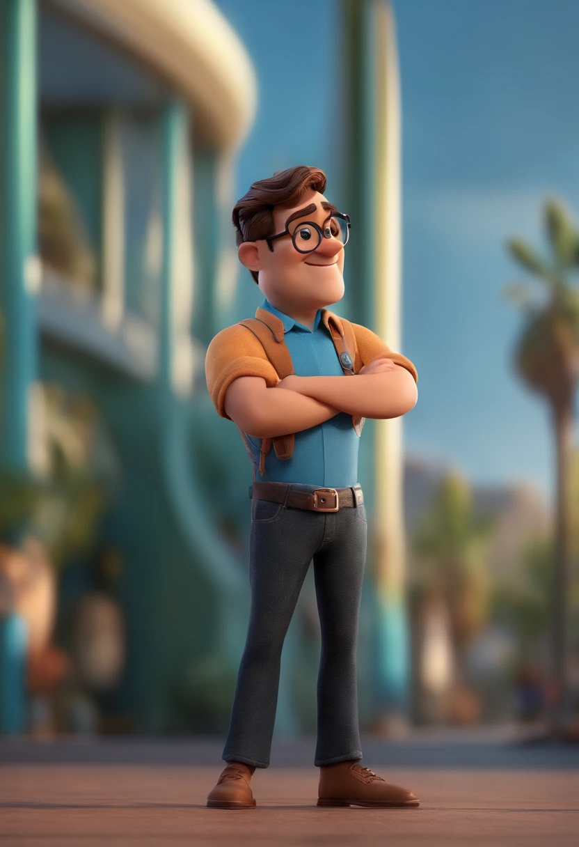 Cartoon character of a man with black glasses and a blue shirt, animation character, Caractere estilizado, animation style rendering, 3D estilizado, Arnold Maya render, 3 d render stylized, toon render keyshot, Personagem 3D, Personagem 3D, 3d rendering stylized, 3 d character render, personagem de desenho animado, Personagem de close up, Pose de personagem,  (Estilo Pixar) (master part:1.2) (Bokeh) (best quality) (pele detalhada) (textura detalhada) (8k) (argila) (Cinematic lighting) (foco nítido