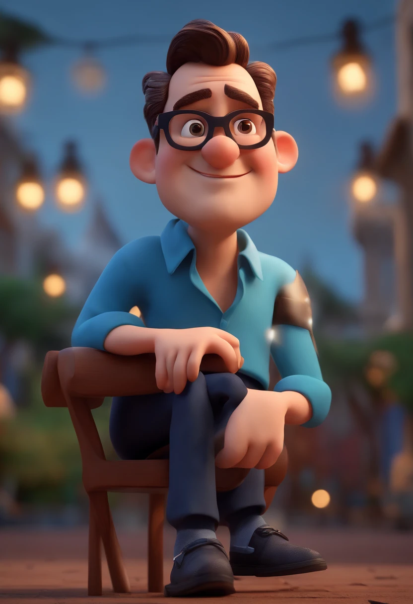 Cartoon character of a man with black glasses and a blue shirt, animation character, Caractere estilizado, animation style rendering, 3D estilizado, Arnold Maya render, 3 d render stylized, toon render keyshot, Personagem 3D, Personagem 3D, 3d rendering stylized, 3 d character render, personagem de desenho animado, Personagem de close up, Pose de personagem, (Estilo Pixar) (master part:1.2) (Bokeh) (best quality) (pele detalhada) (textura detalhada) (8k) (argila) (Cinematic lighting) (foco nítido