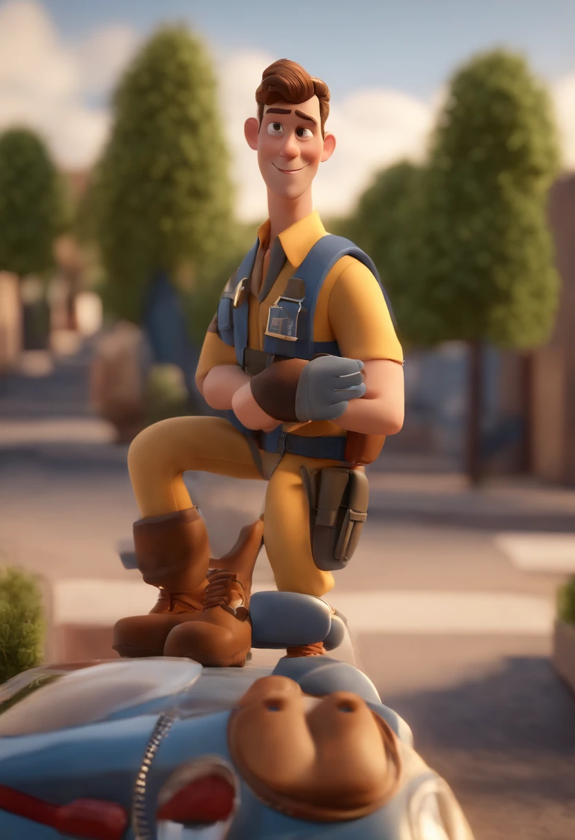 Personagem dos desenhos animados de um homem, moreno com barba, in paramedic uniform, animation character, Caractere estilizado, animation style rendering, 3D estilizado, Arnold Maya render, 3 d render stylized, toon render keyshot, Personagem 3D, Personagem 3D, 3d rendering stylized, 3 d character render, personagem de desenho animado, Personagem de close up, Pose de personagem,  (Estilo Pixar) (master part:1.2) (Bokeh) (best quality) (pele detalhada) (textura detalhada) (8k) (argila) (Cinematic lighting) (foco nítido)