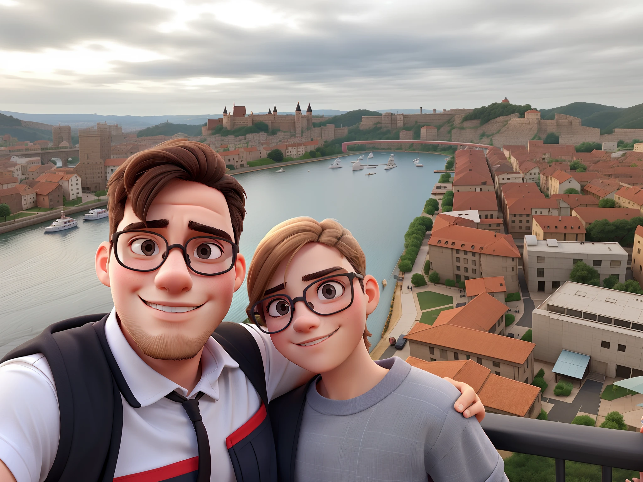 A young couple wears round glasses