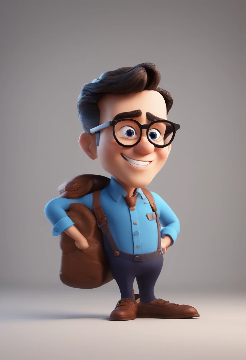 Cartoon character of a man with black glasses and a blue shirt, animation character, Caractere estilizado, animation style rendering, 3D estilizado, Arnold Maya render, 3 d render stylized, toon render keyshot, Personagem 3D, Personagem 3D, 3d rendering stylized, 3 d character render, personagem de desenho animado, Personagem de close up, Pose de personagem,  (Estilo Pixar) (master part:1.2) (Bokeh) (best quality) (pele detalhada) (textura detalhada) (8k) (argila) (Cinematic lighting) (foco nítido