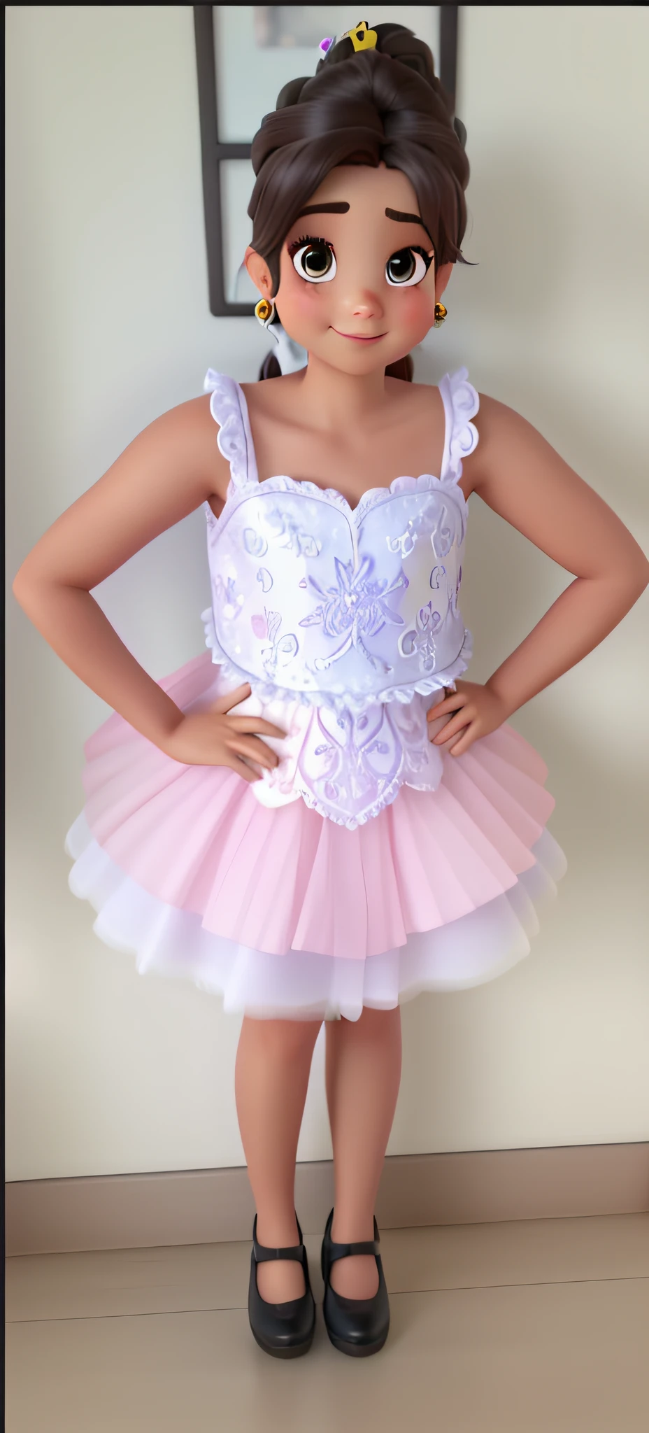 Uma linda princesa estilo disney pixar, alta qualidade, com cabelos rosas e uma coroa