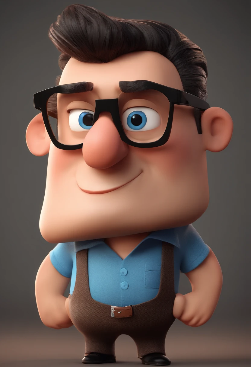 Cartoon character of a man with black glasses and a blue shirt, animation character, Caractere estilizado, animation style rendering, 3D estilizado, Arnold Maya render, 3 d render stylized, toon render keyshot, Personagem 3D, Personagem 3D, 3d rendering stylized, 3 d character render, personagem de desenho animado, Personagem de close up, Pose de personagem, (Estilo Pixar) (master part:1.2) (Bokeh) (best quality) (pele detalhada) (textura detalhada) (8k) (argila) (Cinematic lighting) (foco nítido