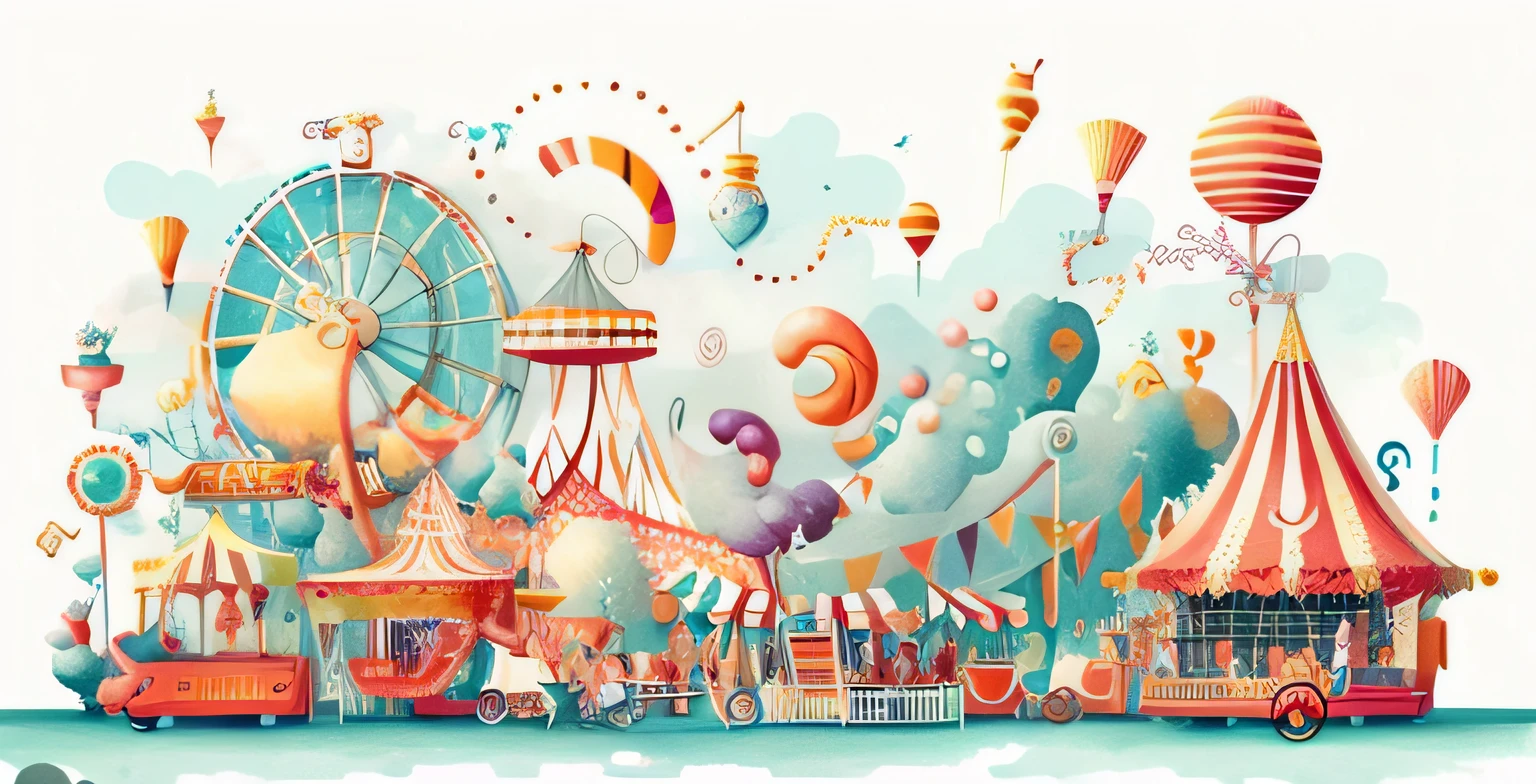 illustration of a carnival with a ferris, circus, and other rides, artistic illustration, colorful illustration, fabulous illustrations, stylised illustration, dreamy illustration, beautifully illustrated, curiosities carnival, painterly illustration, illutstration, illustration!, amusement park, stylized illustration, blurred and dreamy illustration, a beautiful artwork illustration, #illustration, illustation, watercolor illustration style
