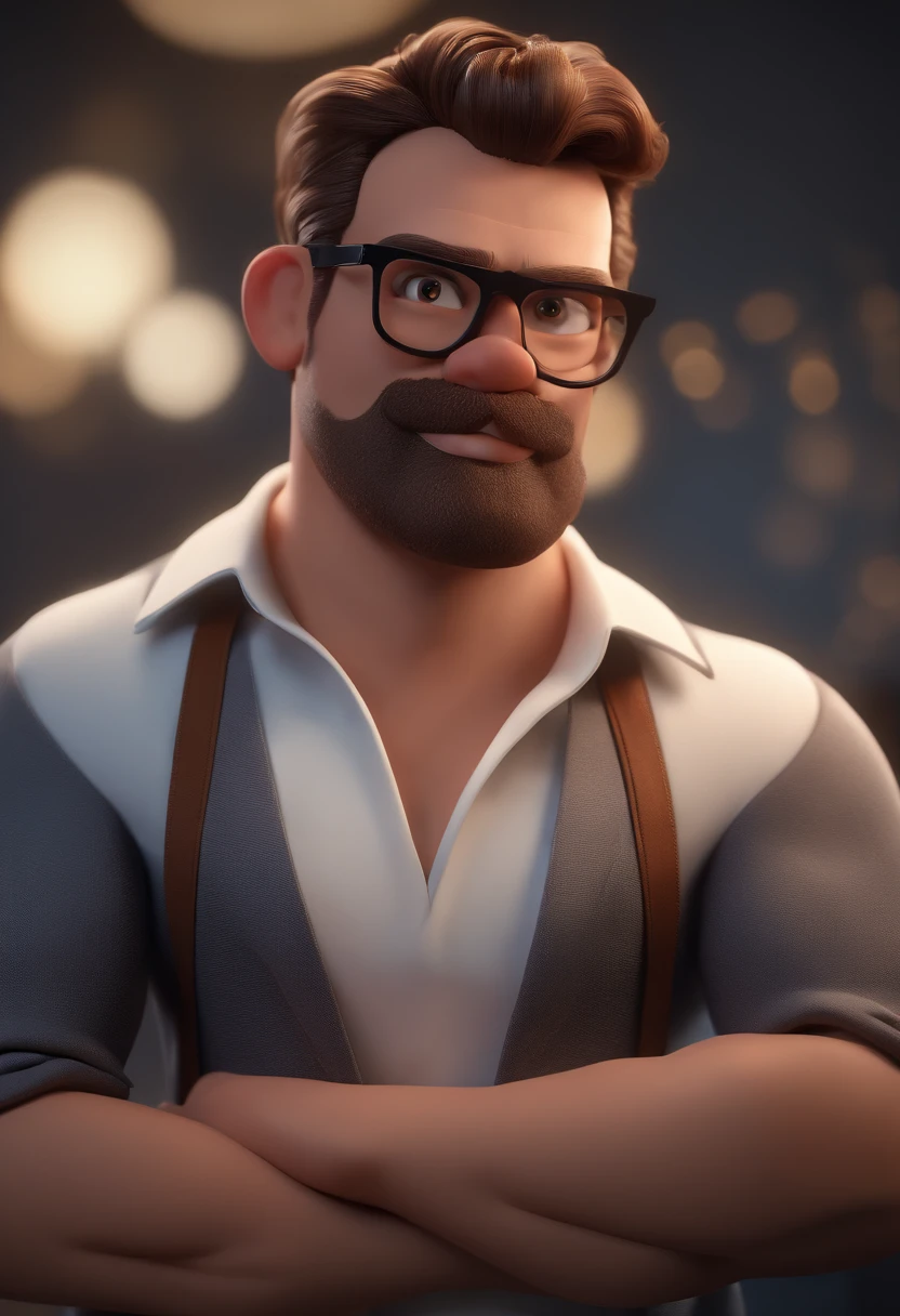 Cartoon character of a man with black glasses and a white shirt, animation character, Caractere estilizado, animation style rendering, 3D estilizado, Arnold Maya render, 3 d render stylized, toon render keyshot, Personagem 3D, Personagem 3D, 3d rendering stylized, 3 d character render, personagem de desenho animado, Personagem de close up, Pose de personagem, (Estilo Pixar) (master part:1.2) (Bokeh) (best quality) (pele detalhada) (textura detalhada) (8k) (argila) (Cinematic lighting) (foco nítido