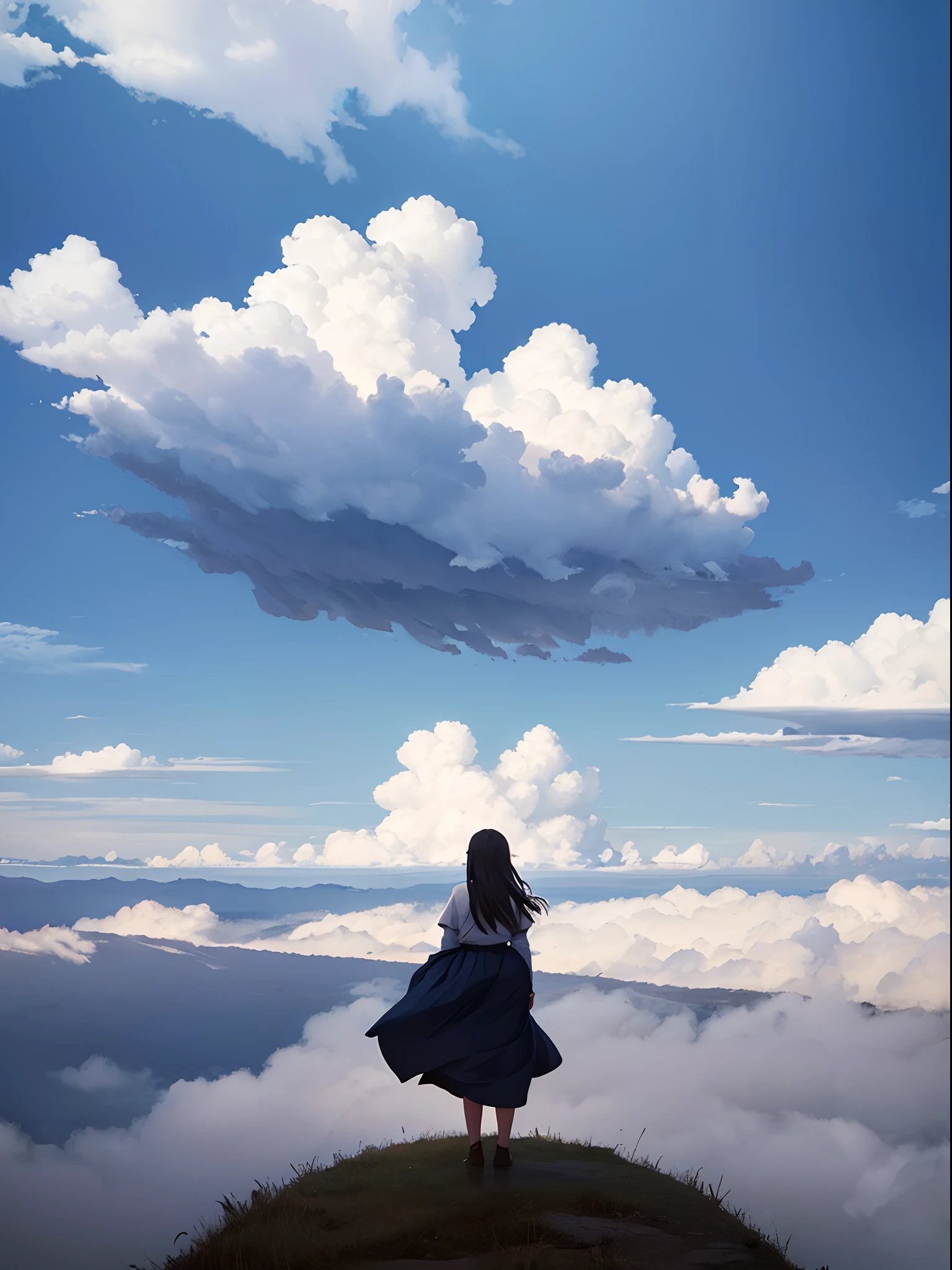 She is a simple girl who works on a farm. She lives in difficult times., It's the Dark Ages. , Crazy World, Floating islands, cloud castles, (Best Quality:1.3), (hight resolution:1), (Huge:1.3), (unbelievable:1.3), (Perfect:1.3), (Perfection:1.3), (Volume Cover Art:0), (Illustration:1.3),The Art of Makoto Shinkai