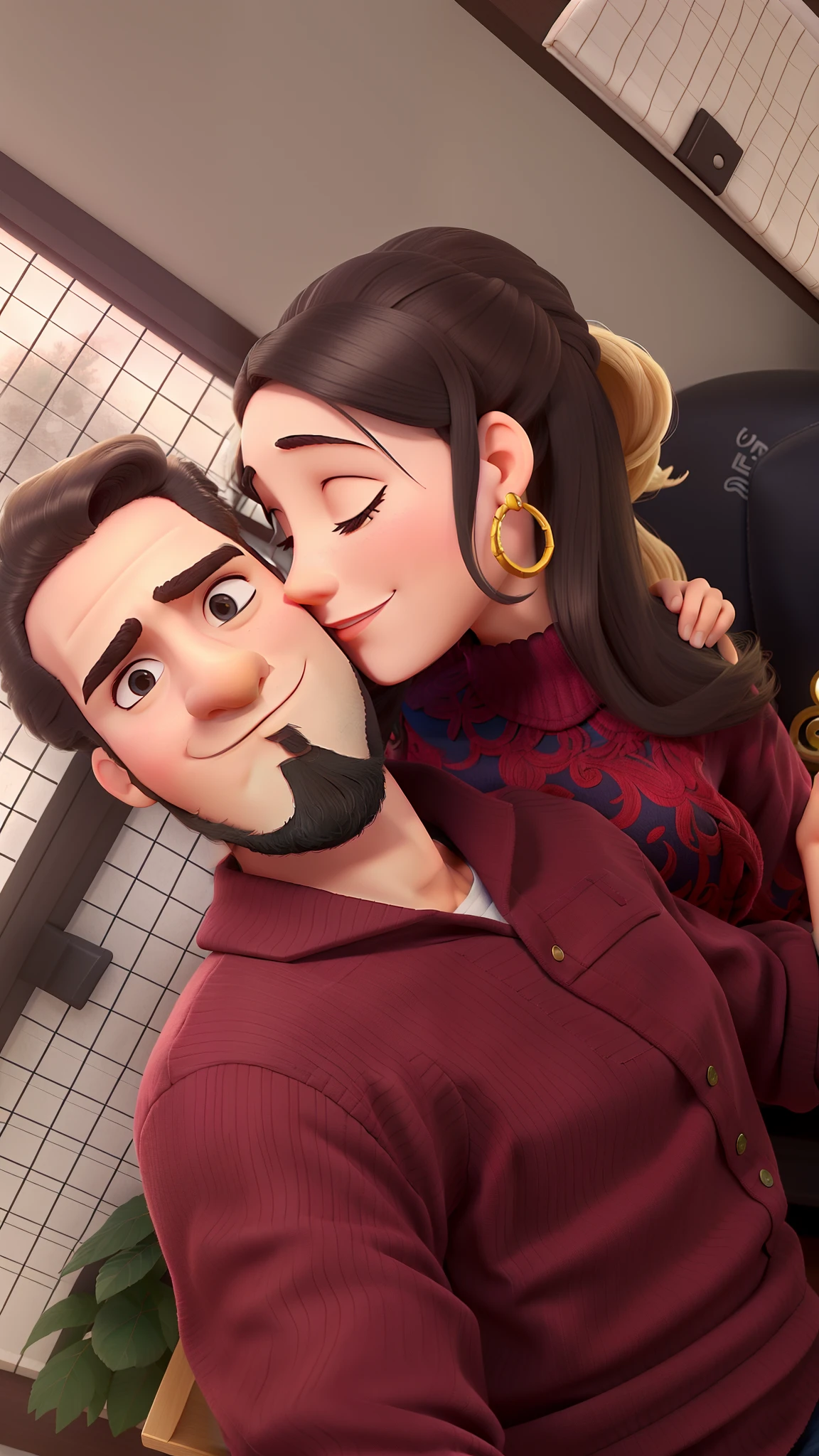Casal (homem branco e mulher branca) ela esta com o cabelo amarrado e um brinco de argola