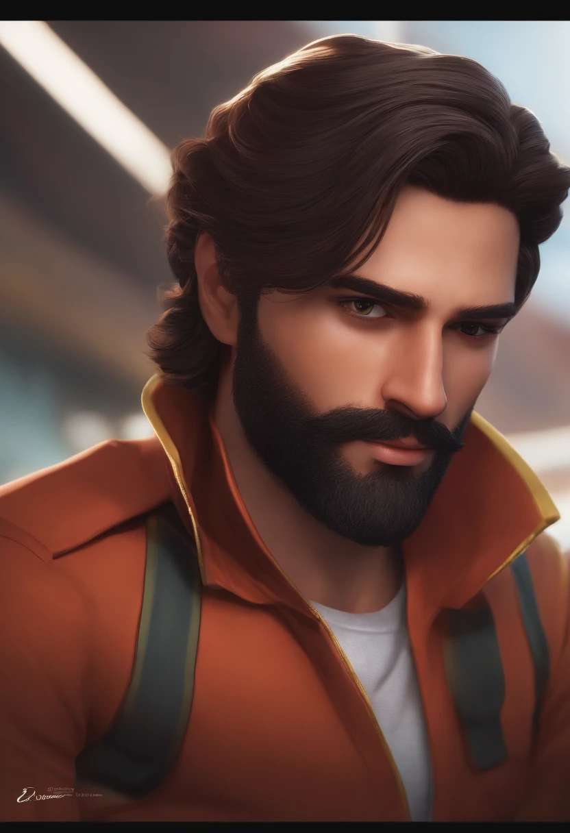 Personagem dos desenhos animados de um homem, moreno com barba, com uniforme do SAMU, animation character.