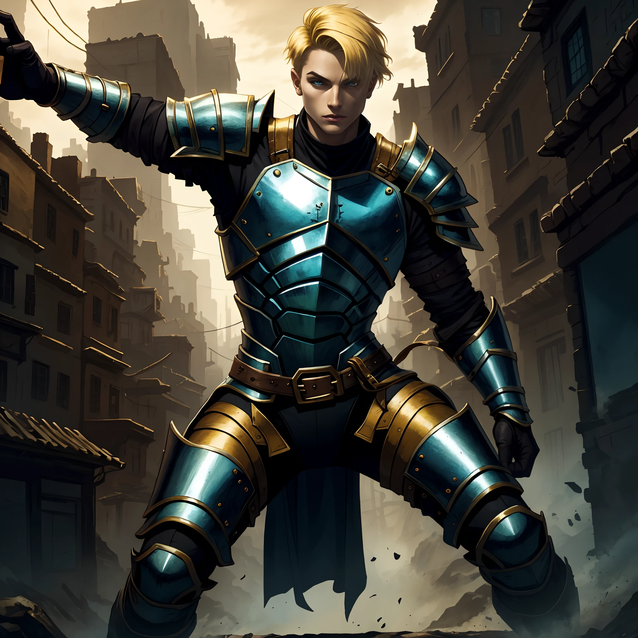 a blond Leather armor youth short-haired thief