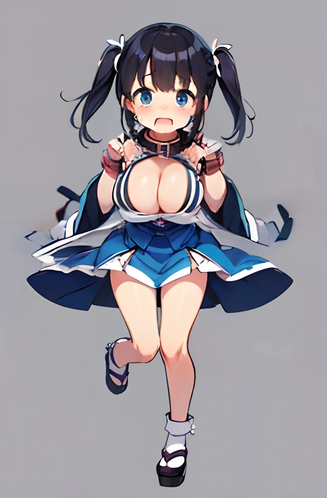(Best Quality)(Japan anime-style illustration)(girl with)(cuff2collar,:1.5)(li face and big boobs.)Bring your wrist closer to your neck。