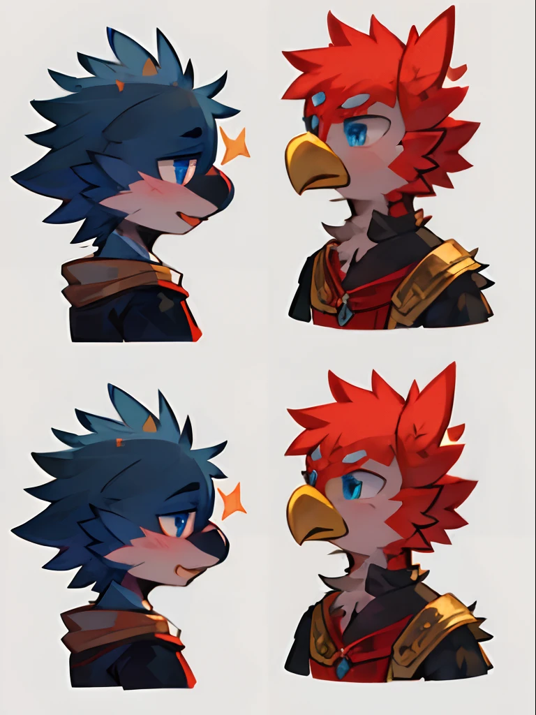Birds,CG 2D,Top Quority,Set up three views,Birdman,Legend of Zelda,Birds,rooster,Shota,Crow cawing,Black plumage,Blue Eyes,Sensitive face,Bird claw,sharp claws
