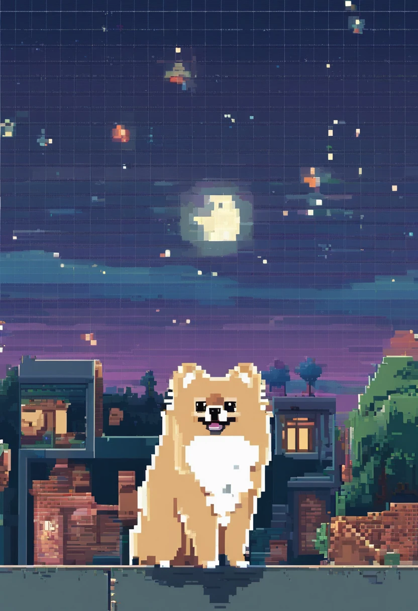 Pomeranian,Starry sky,luna,Houses