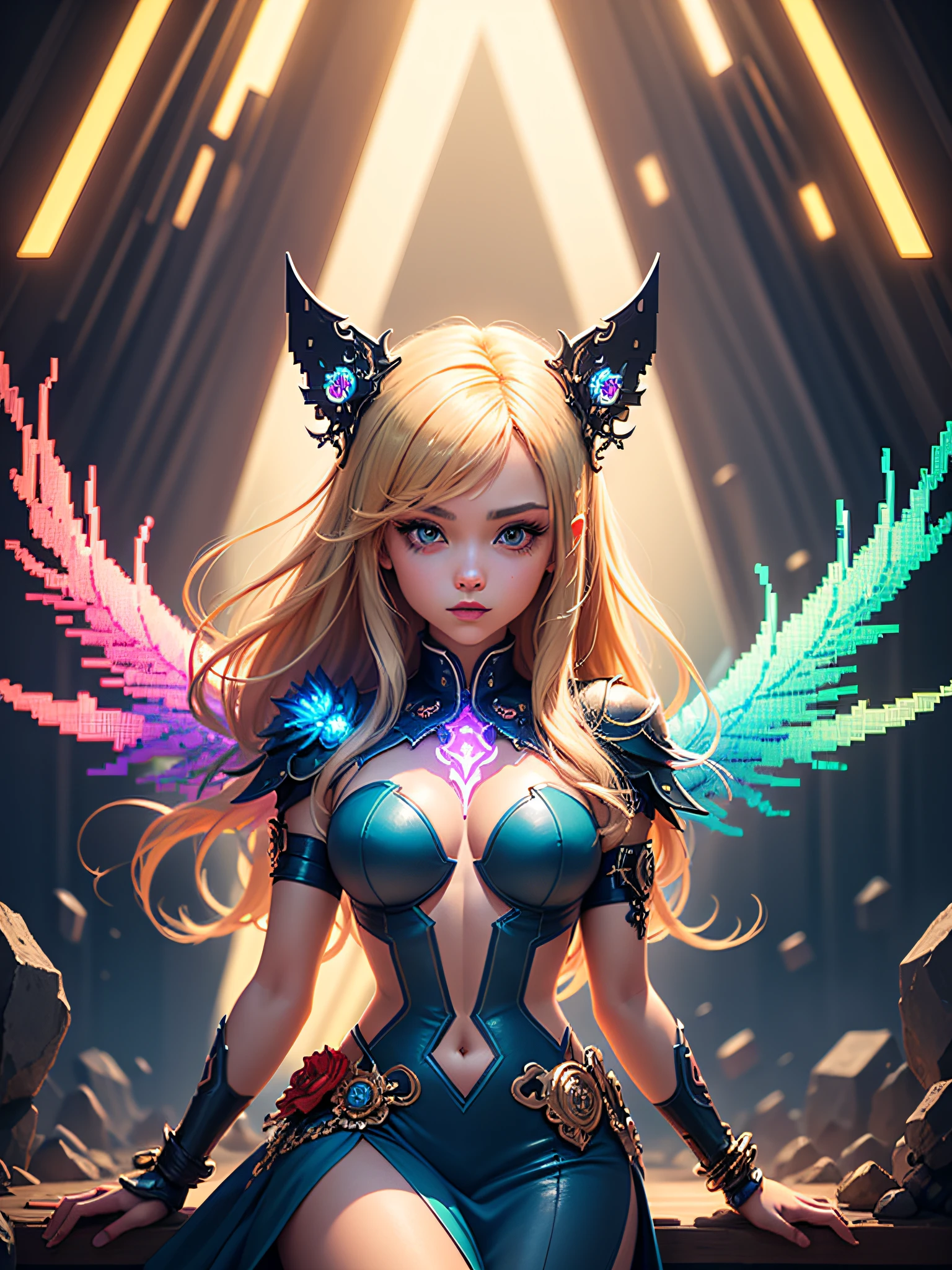 fabulous pixel art of a group of futuristic idols beautiful blonde triplets pixel art, beautiful and detailed pixel art, hyper detailed pixel art, conceptual pixel art, high quality pixel art, high quality pixel art, high quality pixel art, high quality pixel art, bioluminescent lighting, colorful, high contrast colors, Pixel art style, Pixel art:3, 4k, beautiful