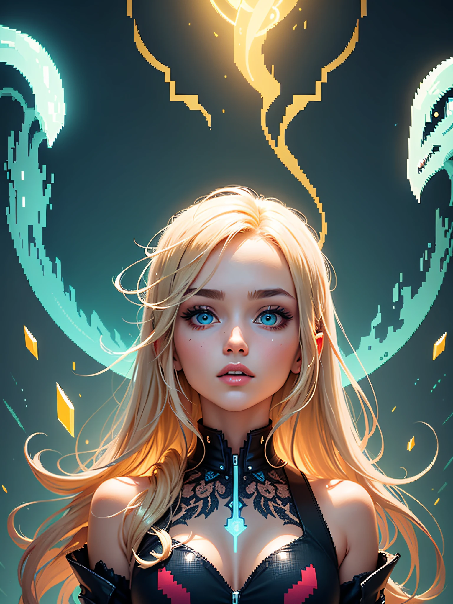 fabulous pixel art of a group of futuristic idols beautiful blonde triplets pixel art, beautiful and detailed pixel art, hyper detailed pixel art, conceptual pixel art, high quality pixel art, high quality pixel art, high quality pixel art, high quality pixel art, bioluminescent lighting, colorful, high contrast colors, Pixel art style, Pixel art:3, 4k, beautiful